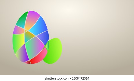 Background with multicolor Easter eggs of colored gradient segments on beige color