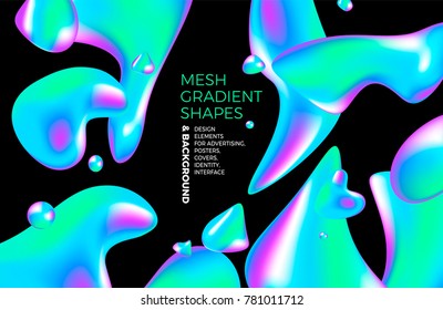 Background multicolored abstract vector holographic gradient 3D background with figures and objects for web, packaging, poster, billboard, advertisement, cover, brochure, collage, wallpaper, presentat