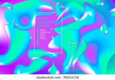 Background multicolored abstract vector holographic gradient 3D background with figures and objects for web, packaging, poster, billboard, advertisement, cover, brochure, collage, wallpaper, presentat