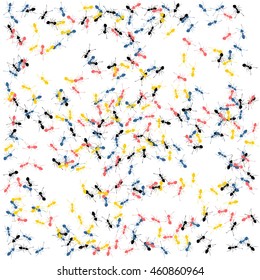 Background with multicolored ants