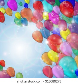 Background with multicolored balloons; festive mood; vector illustration.