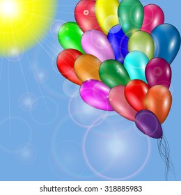 Background with multicolored balloons; festive mood; vector illustration.
