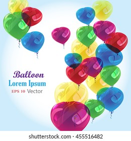 Background with multicolored balloons. Multicolored balloons vector illustration. Lettering  with balloons.