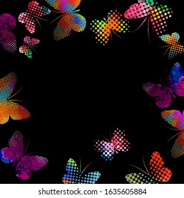 Background with multi-colored butterflies. A lot of flying butterflies. Vector illustration