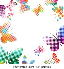 Background with multi-colored butterflies. A lot of flying butterflies. Vector illustration