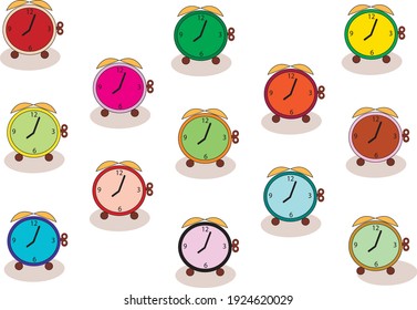 a Background of multicolored clocks and alarm clocks