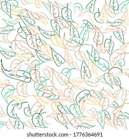 Background from multi-colored green, yellow orange, brown leaves. Floral design for fabric, banners, business cards.
