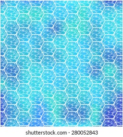Background with multicolored hexagons and abstract stylized waves. Seamless texture.