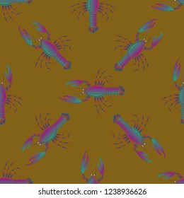 Background multicolored lobster seamless simple pattern.