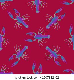 Background multicolored lobster seamless simple pattern.