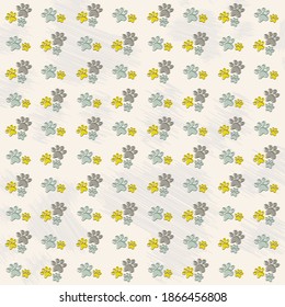 Background with multi-colored paws of animals for design.