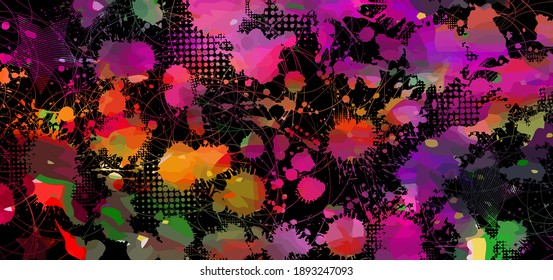 Un fondo de puntos multicolores. Pintar manchas de fondo. Ilustración del vector