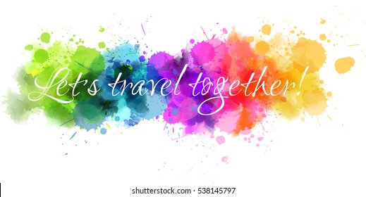 Fundo com linha de aquarela multicolorida com mensagem de viagem