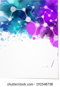 Background with multicolored watercolor splashes and abstract net design