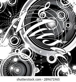 Background music, retro style, dynamics on black background, vector illustration