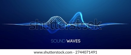 Background music with wave voice sound and soundwave. Tech ai abstract with pattern and music. Background wave technology curve ripple blue modern conference color design concept neon connect space.