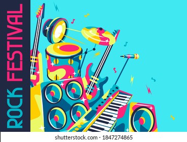 Background with musical instruments. Music party or rock concert illustration.