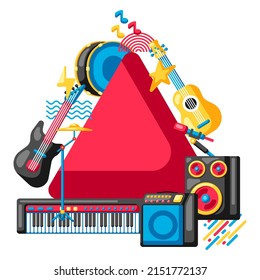 Background with musical instruments. Music party illustration.