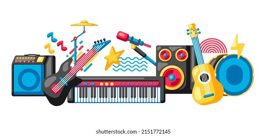 Background with musical instruments. Music party illustration.
