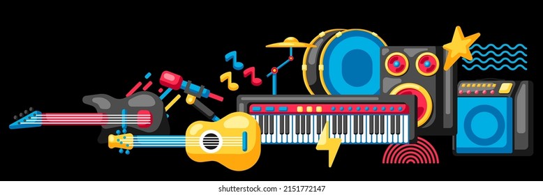 Background with musical instruments. Music party illustration.