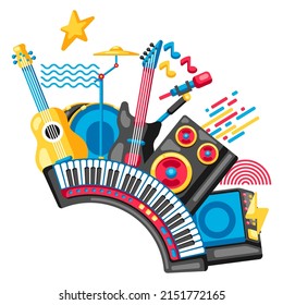 Background with musical instruments. Music party illustration.