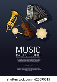 Background with musical instruments and text