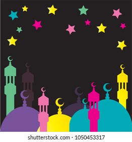 Background for Muslim holidays. Mosques against the sky. starry sky. Place for inscription