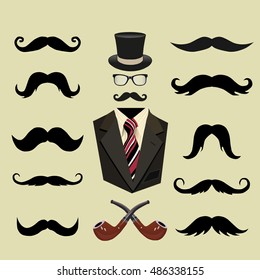 background with mustache, jacket, hat and pipe
