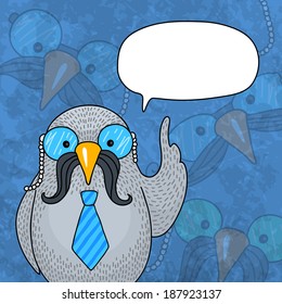 Background with mustached bird. Vector.
