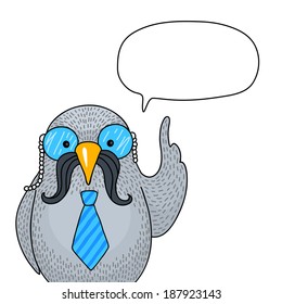 Background with mustached bird. Vector.