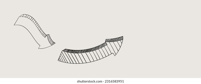 Background in muted shades of beige and grey. Flexible arrows with hatching. Minimal wall art. Place for logos, messages, text placement, dynamics, data analytics, presentations.