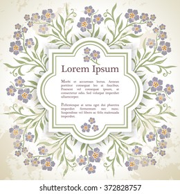 Background with myosotis (forget-me-not) graphic flowers.