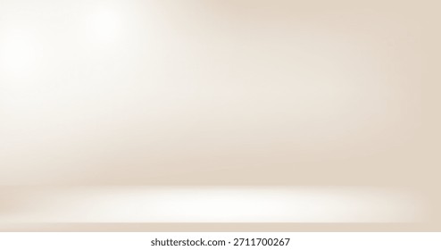 Background nacre beige wall. Studio room gradient with white light. Product presentation scene blank backdrop. Clean ivory table for banner. Kitchen with warm gradation. Vector illustration.