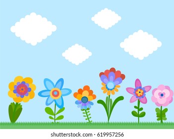 Background with naive style colorful flowers