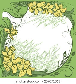 Background with narcissus, hand drawn illustration 