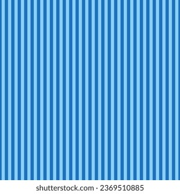 Background of narrow straight vertical stripes of different various blue color shades. Seamless repeating vector pattern. 