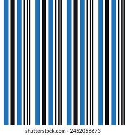 Background of narrow straight vertical stripes of different various blue color shades. Seamless repeating vector pattern.