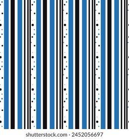 Background of narrow straight vertical stripes of different various blue color shades. Seamless repeating vector pattern.