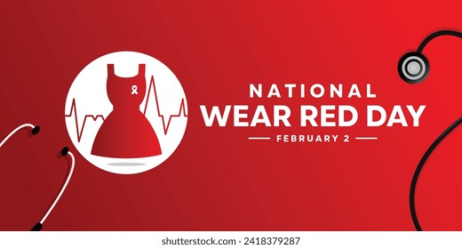 Antecedentes Día Nacional del Desgaste Rojo 2 de febrero de 2024. Estestoscopio, cinta, vestido rojo y más. Cartel, tarjeta, afiche, medios sociales y más