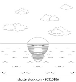 Background, natural landscape: sky, sea and sun, contours. Vector