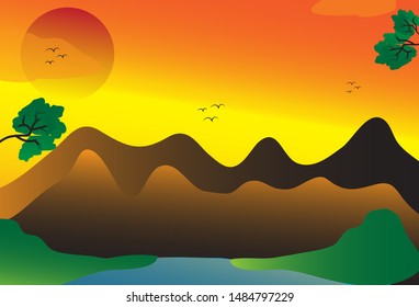BACKGROUND NATURAL VIEWS WITH ORANGE SKY VECTOR