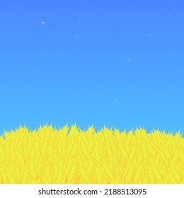 Background Nature Blue Sky With Stars Dream And Golden Yellow Wheat Grains Field Farm Food Ukraine Landscape Flag Colors Cute Colorful Cartoon Vector Design