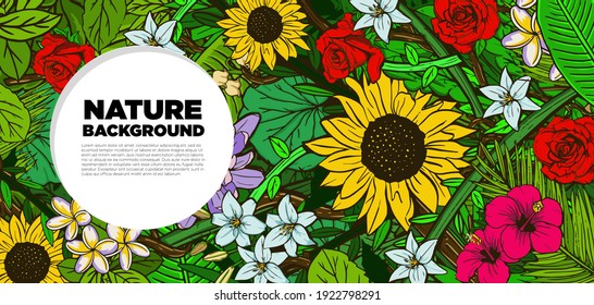 BACKGROUND NATURE FLOWER, PLANT, Illustration Vector, Banner Template with Dummy Text for Web Design, Landing page, and Print Material