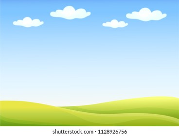 Background Nature landscape with sky, hills and grass on foreground.