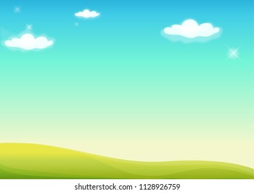 Background Nature landscape with sky, hills and grass on foreground.