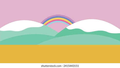 Background nature rainbow and hill for children and kindergarten vector ilustration