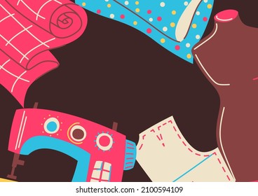 Fondo con costura de costura. Artesanía hecha a mano. Hobby de creatividad femenina y compras.