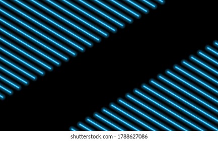 Hintergrund, neonblaue diagonale Linien. Schöne leuchtende geometrische Elemente. Kopiert Platz. Vektorgrafik.