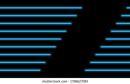 Background, neon blue horizontal lines. Beautiful glowing geometric elements. Copy space. Vector illustration.