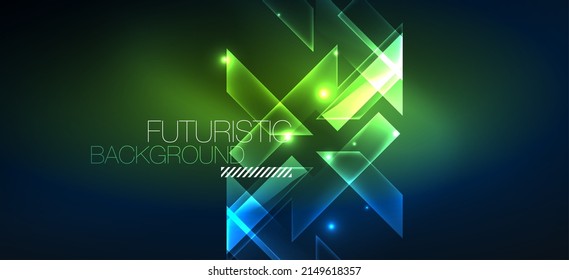 Background neon glowing lines and geometric shapes. Lights in the dark wallpaper for concept of AI technology, blockchain, digital, communication, 5G, science